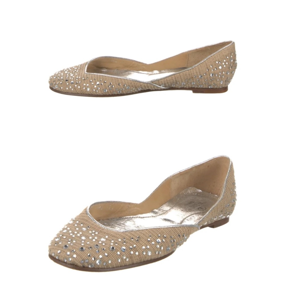 Valentino Garavani Tan Flats with Silver Trim and Swarovski Crystal Accents